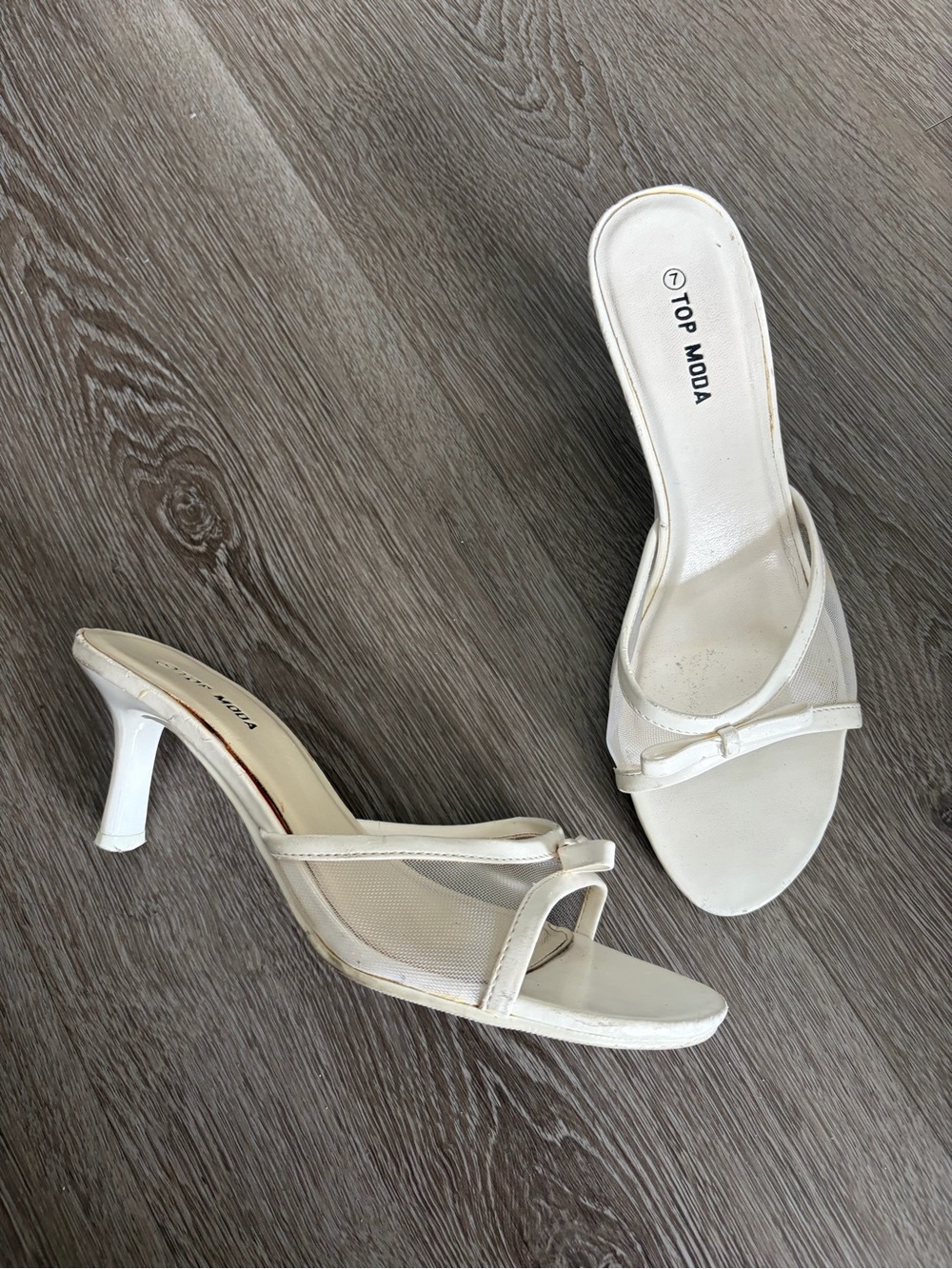 Vintage Y2K kitten mesh Top Moda Women's White  Heels